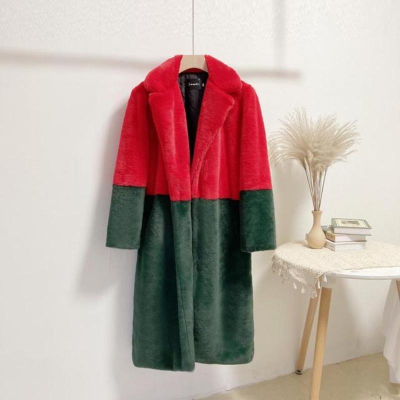Autumn and Winter Women's Plus Size Padded Thickened Medium Long Loose POLO Collar Patchwork Colour Tunic