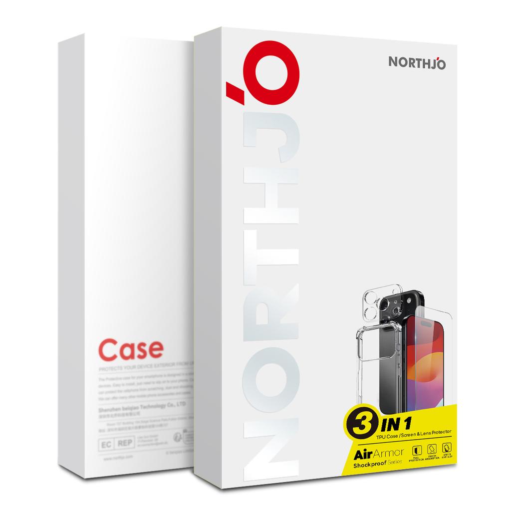 NORTHJO For iPhone 17 Case Shockproof TPU Clear Phone Cover with Tempered Glass and Camera Lens Film