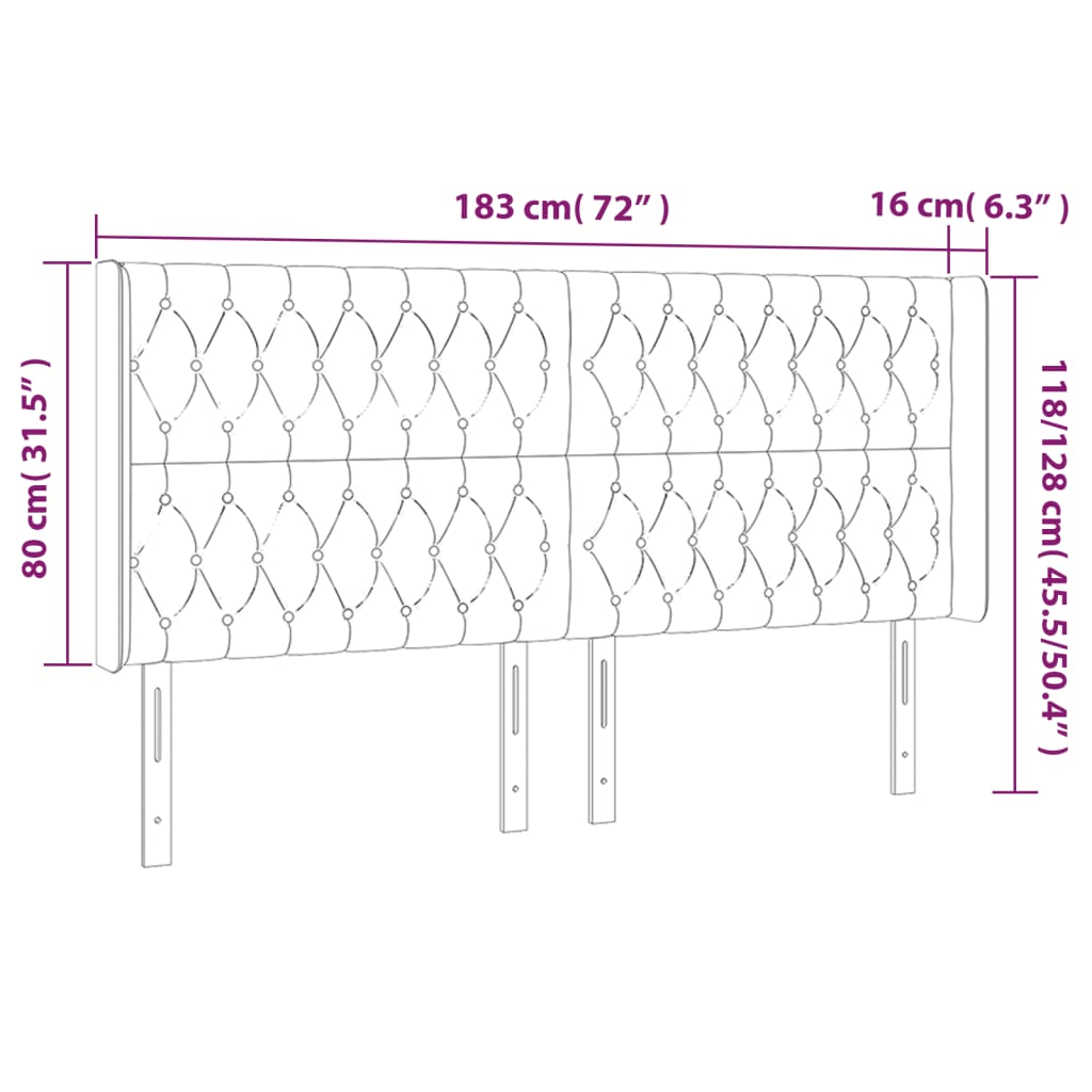 LED Headboard Taupe 183x16x118 128 cm Fabric