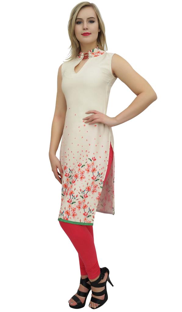 Bimba Women's Sleeveless Black Floral Printed Tunic Designer Kurta Kurti-10