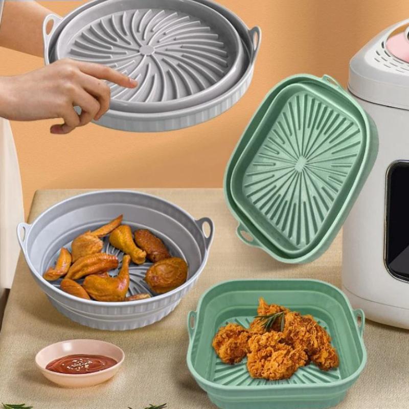 Foldable Silicone Air Fryer Pot Tray Reusable Air Fryer Tool Food Safe Non Stick Baking Pan Bakeware Kitchen Cooking Accessories