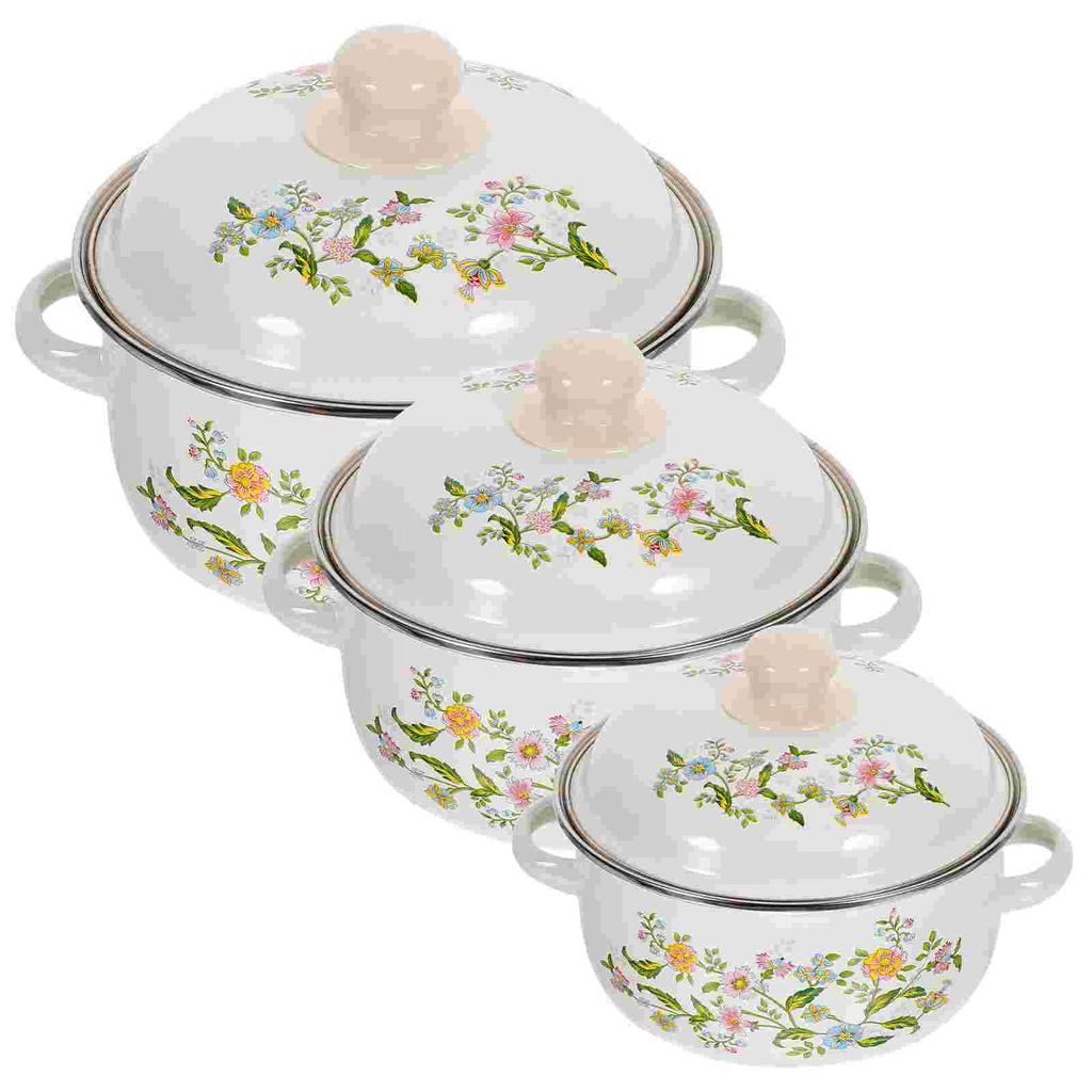 Набор из 3 эмалированных кастрюль с ручкой, маленькая кастрюля для приготовления пищи, кастрюля для супа, молочная посуда, антипригарное покрытие для лапши быстрого приготовления