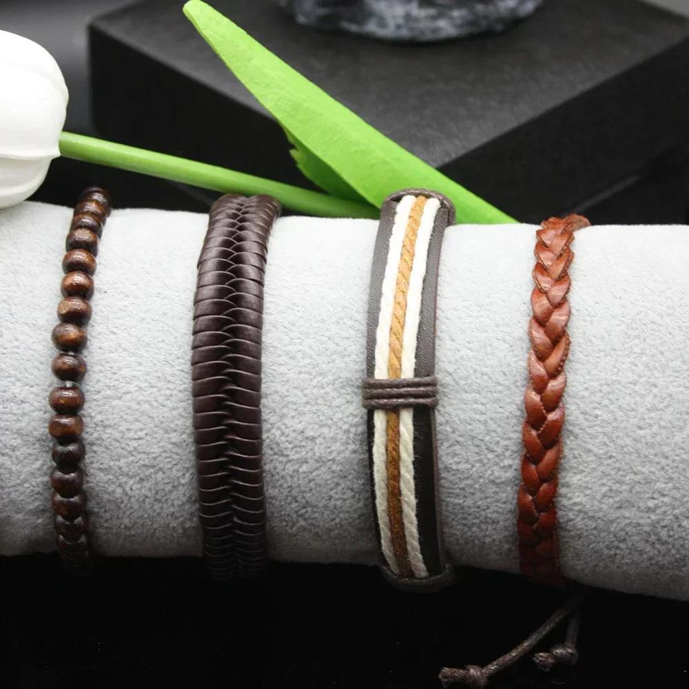 Набор из 5 предметов, мужские роскошные часы, кварцевые часы, ударопрочные кожаные ремешки, часы с хронографом, спортивные мужские часы, в комплекте коробка с браслетом