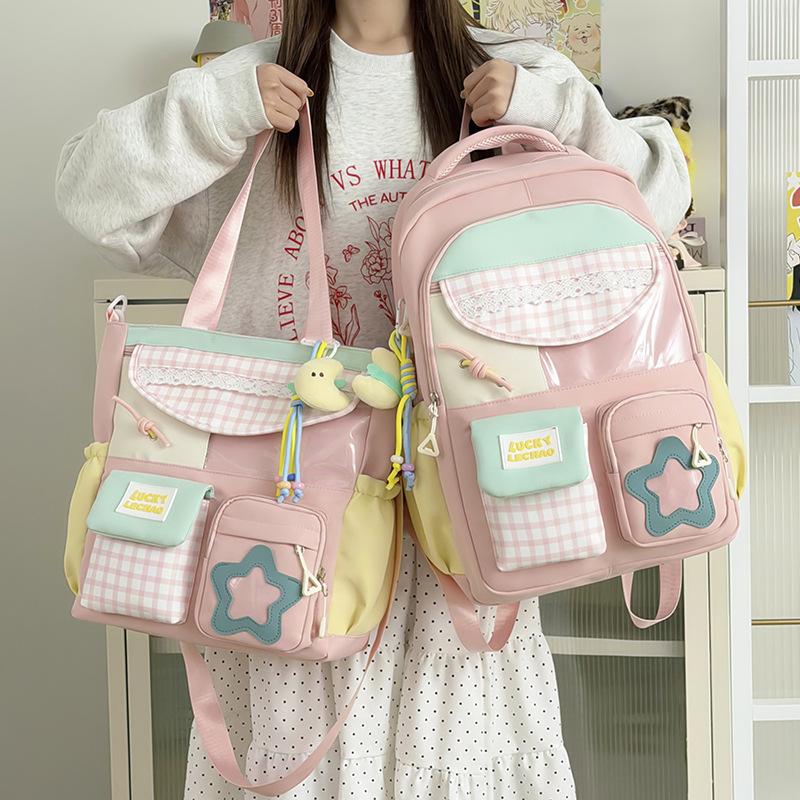 Schoolbag New high-value backpack ins Sweet plaid make-up bag Lightweight travel backpack Middle and high school student schoolbag