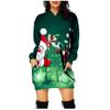 Women's  Fashion Christmas Printed Hooded Long Sleeve Mid-length Pockets Top
