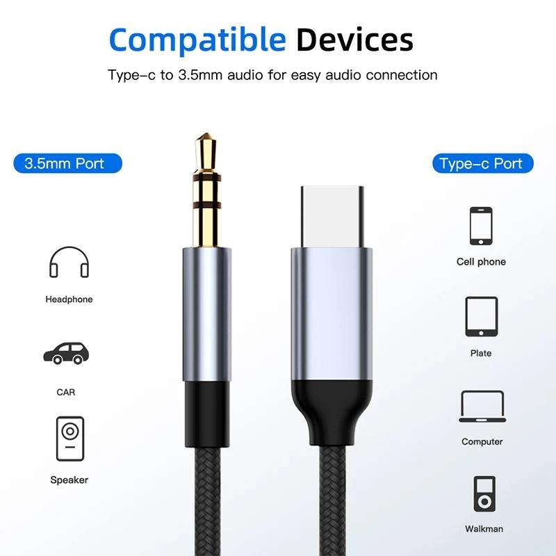 USB C на 3,5 мм Jack AUX Аудио Кабель Автомобильный Динамик HiFi Наушники Гарнитура Адаптер Для iPhone 16 Pro Samsung Xiaomi Huawei Google