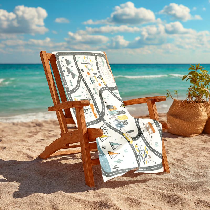 1Pc City Life Adventure Map Beach Towel, Quick Dry, Multi-Use for Beach Pool Gym Yoga Home Travel, Christmas, Halloween, Xmas Gift M928103