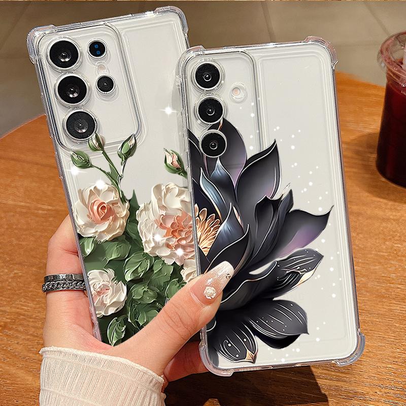 Прозрачный чехол для телефона с цветочным узором для Samsung Galaxy S26 S25 S24 S23 Ultra S22 S26 Plus S21 S24 S25 FE Ударопрочный мягкий ТПУ чехол