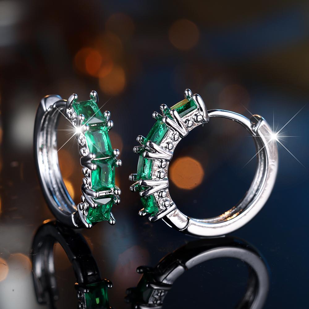 Charming Square Cut Blue Green Rainbow Zircon Hoop Earrings Trendy Ear Accessories Wedding Party Jewelry