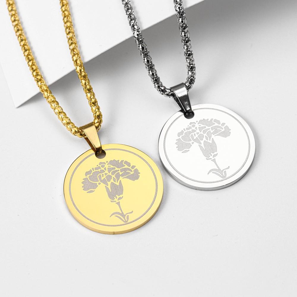 New Plant Flower Pendant Fashionable Titanium Steel Round Necklace Jewelry
