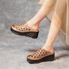 Sandals Women Wear Retro New Thick-soled Medium-old Leather Fish Mouth Wedge Slippers In Summer