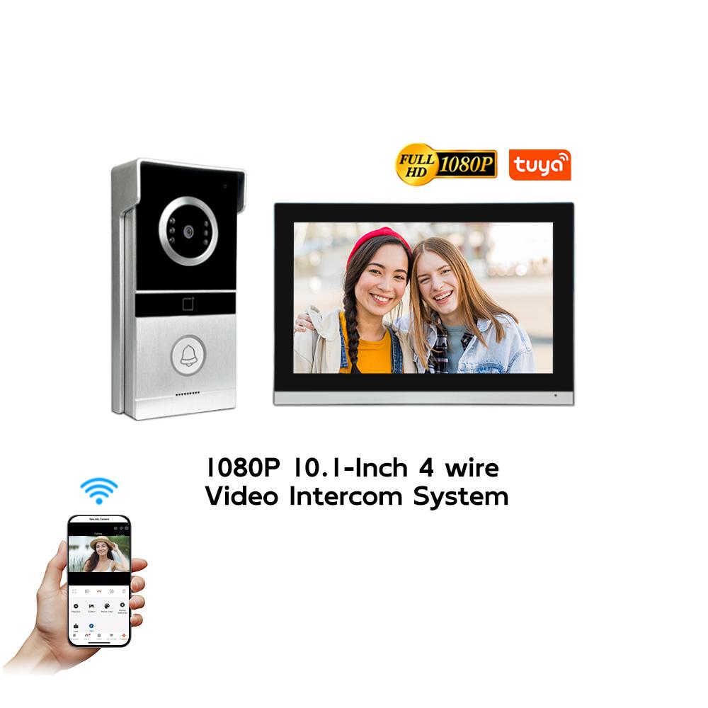 WIFI TUYA 4 Wired 10 Inch Touch Screen 1080P HD IP65 Waterproof Audio Door Phone with PIR Motion Night Vision