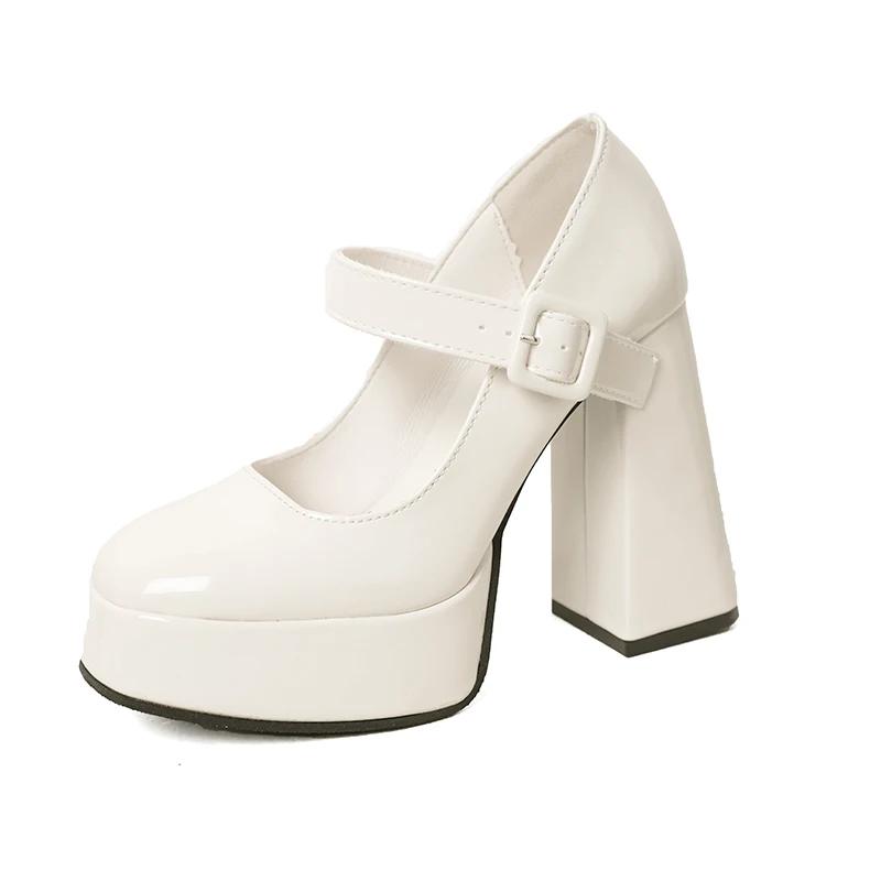 Женские туфли на высоком каблуке, лето 2024 г., элегантные однотонные туфли из искусственной кожи с квадратным носком для вечеринки, на толстой подошве, на толстом каблуке, женские туфли Мэри Джейн