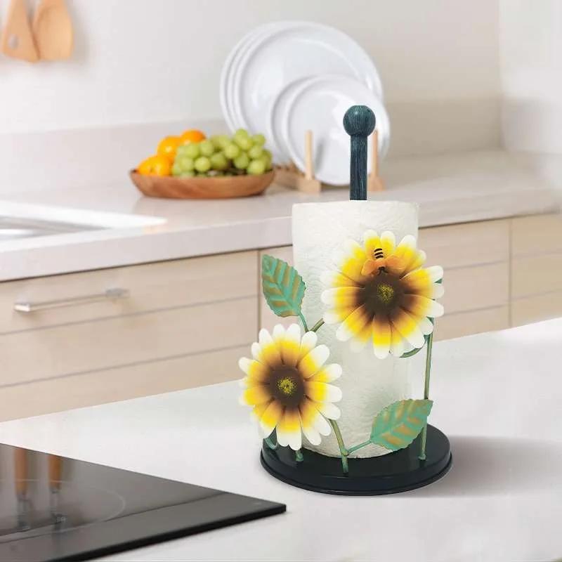 Iron Sunflower Tissue Holder Kitchen Decoration Accessories Living Room Painted Butterfly Vertical Storage Roll Home Decoration