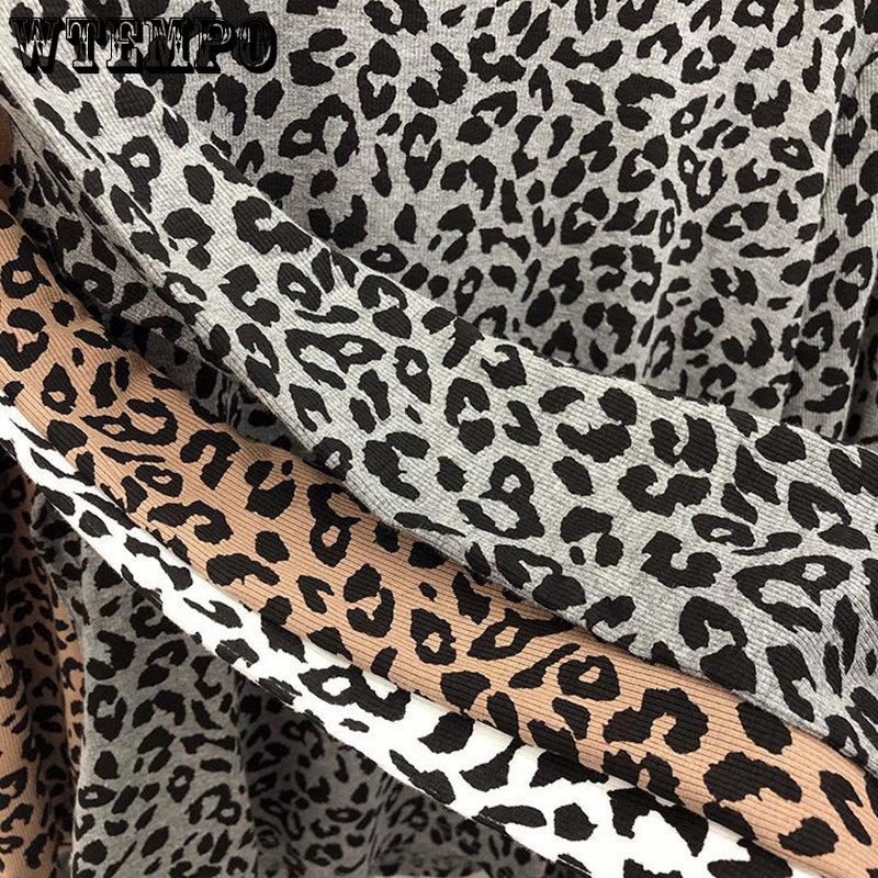 WTEMPO Женские футболки с леопардовым принтом, весенне-осенние тонкие корейские блузки с длинными рукавами, женские универсальные повседневные топы с круглым вырезом