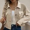 Jacket Cardigan Short Corduroy Fashion Versatile Handsome Splicing Brushed Bird's-eye Plaid Jacket Female