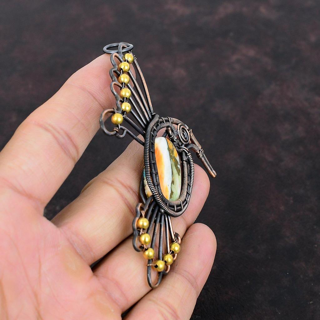 Колючая устрица, медная бирюзовая подвеска, медная проволока, кулон с драгоценным камнем, ювелирные изделия ручной работы в стиле бохо, подвеска в виде птицы, проволочная обмотка, ювелирный подарок для нее