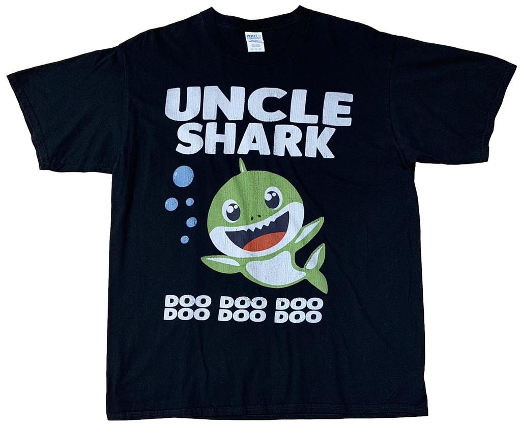 Uncle Shark Do Do Do Do Do Do Baby Shark T-shirt Size XL Black 100% Cotton