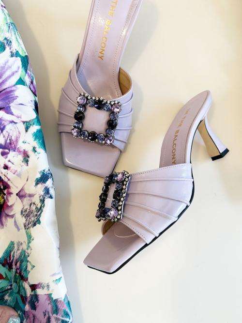 In The Balcony Belinda Lilac Purple Square Pleated Slipper Mule Pumps 6Cm