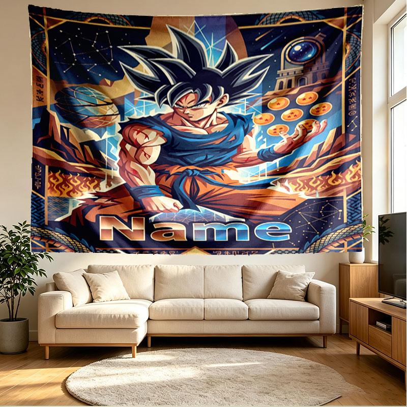 Custom Name Personalized Dragon Ball Z Print Tapestry, Wall Art Decor, Bedroom, Dorm, Apartment, LivingRoom, Party Backdrop, Gift for Birthday
