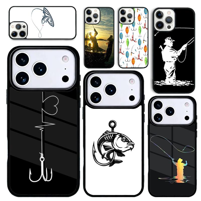 Чехол Case для iPhone 17 Air 16 Pro Max 15 Plus 11 13 Mini 14 12 Задняя крышка телефона Рыба Карп Удочка Крючок