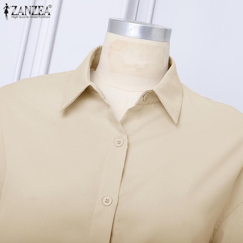 ZANZEA Женская блузка с отложным воротником, свободного кроя, с длинными рукавами на пуговицах