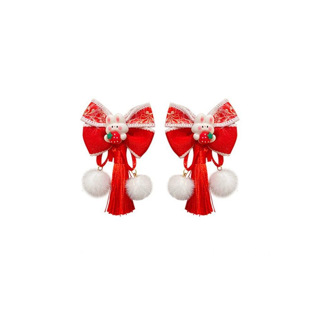 Plush Children Red Bow Hairpin Cat Ears Hanfu Hair Sticks All-match Ancient Style Hairpin Girls