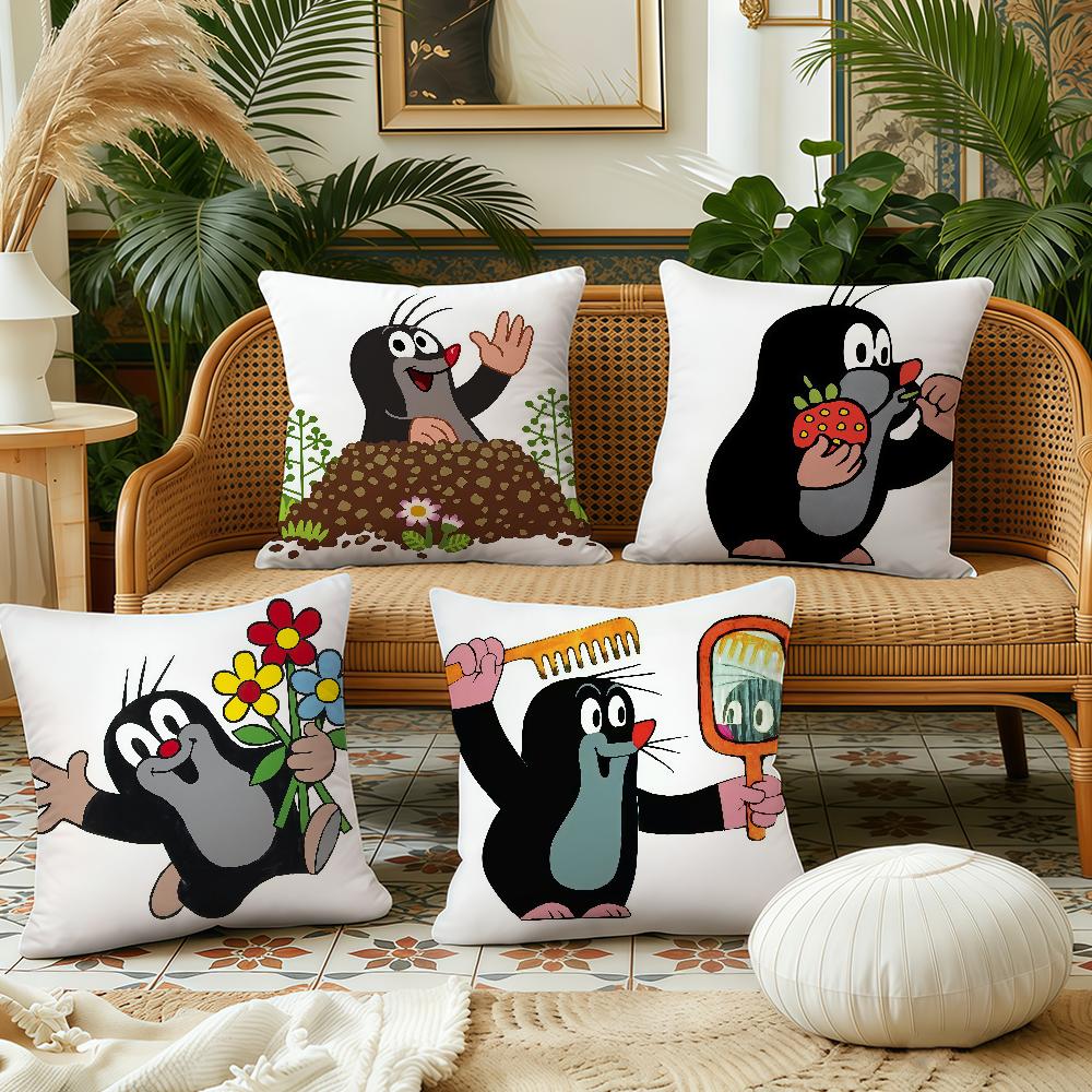Animation Little MMole cushion cover Pillow Case Plush Fabric Soft Double Sided Print Sofa Cushion Cover Throw Pillow Covers