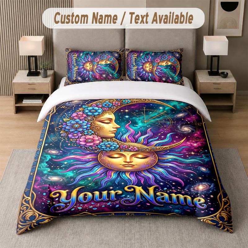Space Cosmic Theme Custom Text Or Name 3Pcs Bedding Set 1 Flat Sheet & 2 Pillowcases Personalized Home Bedding