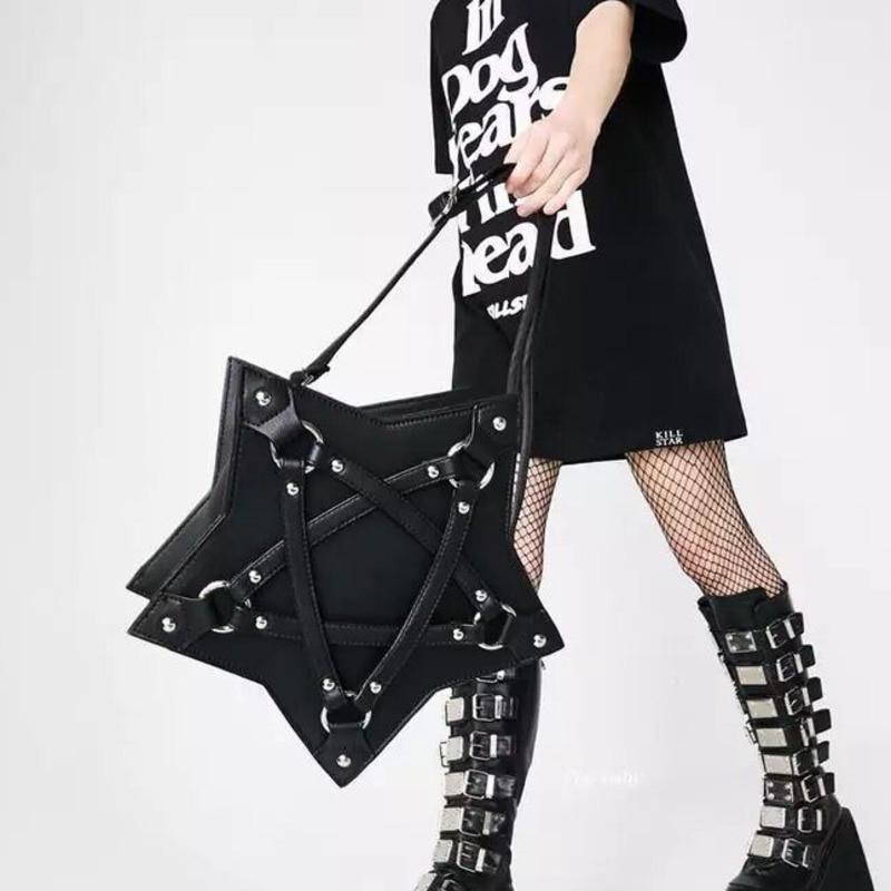 Dark Gothic Pentagram Shoulder Bag Unisex Punk Designer Casual Totes Women Retro Handbag Gifts Black