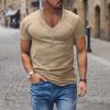 Men's European and American V-Neck Solid Color Slim Fit Short-Sleeve Casual T-Shirt