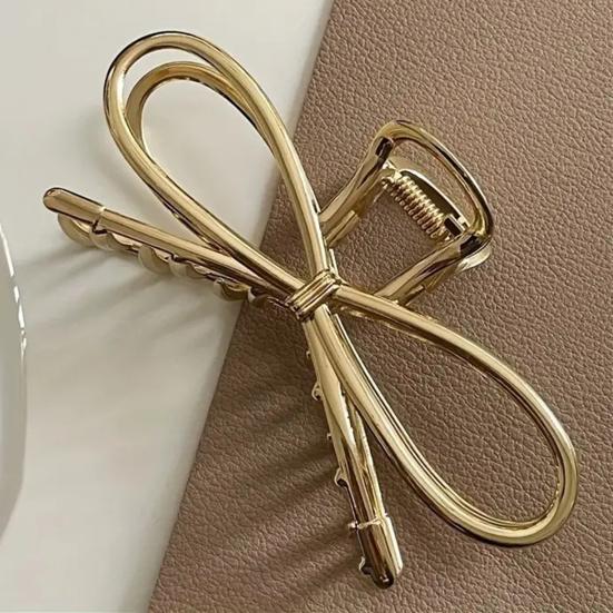 Женская заколка для волос с полым геометрическим бантом, заколка для волос с противоскользящими зубцами для волос на затылке