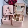 PU Jewelry Box Storage Mirror Box 26 Printed Letter Jewelry Box Portable Jewelry Storage Box Earring Ring Box