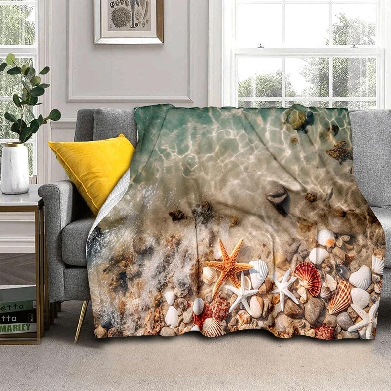 3D Морская Звезда Пляж Стиль 29 Ракушка Морская Звезда Песок Мультяшное Одеяло, Мягкое Пледовое Одеяло для Дома Спальни Кровати Дивана Пикника Офиса Покрытие