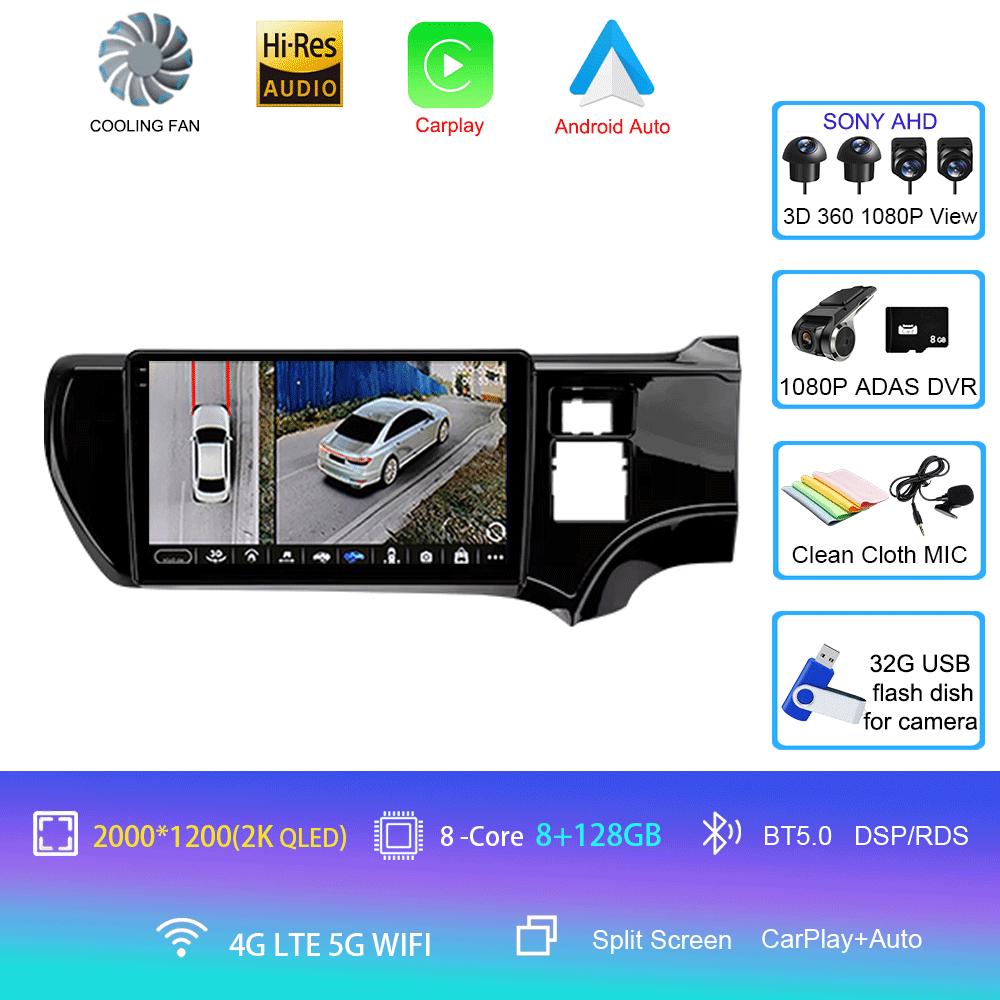 Автомобильное радио Android 14 Carplay Auto WIFI+4G мультимедийный проигрыватель для Toyota Aqua LHD RHD 2011 - 2017 Автомагнитола Стерео 2din Головное устройство