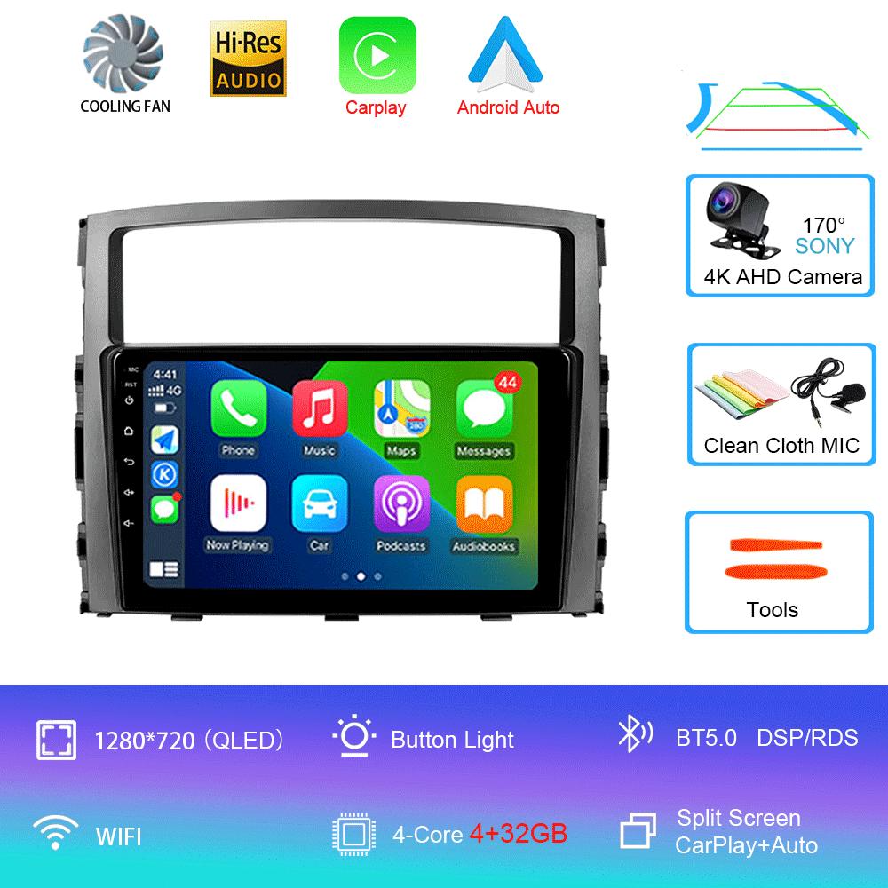 Автомобильное радио Android14 Carplay для Mitsubishi Pajero 4 V80 V90 2006 - 2014 Навигация GPS Мультимедийный проигрыватель WiFi+4G Стерео видео BT