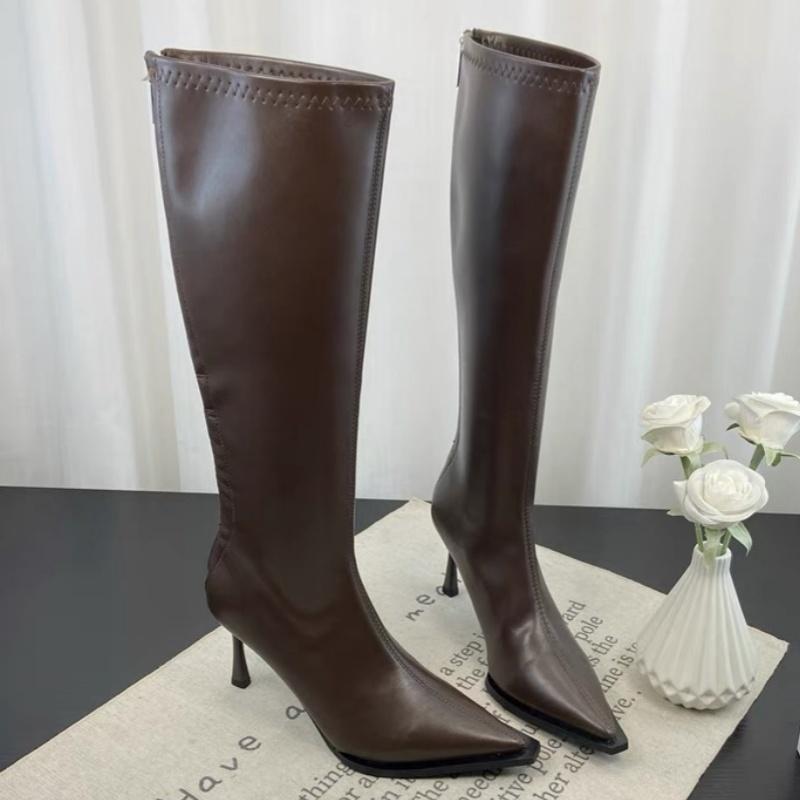 Женские сапоги на высоком каблуке, модные кожаные туфли с острым носком, женский бренд, зима 2025, тренд, элегантные туфли-лодочки для вечеринок Botas Mujer