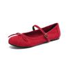 Suede Fashion Spring Size 42 41 Beauty Flat with Women Round Toe Shoes Ballet Dance Bowtie Decoration Shallow Flats