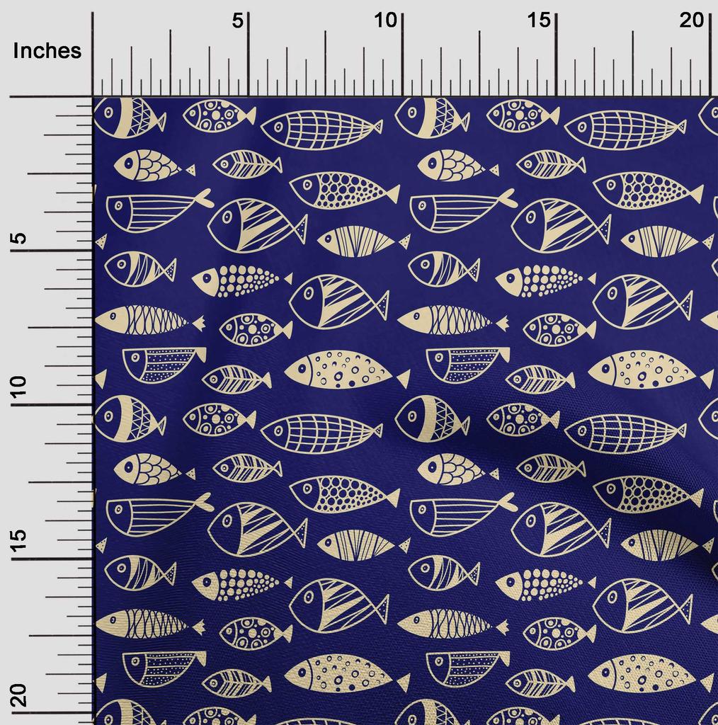 oneOone Cotton Flex Dark Blue Fabric Asian Block Fabric For Sewing Printed Craft Fabric By The Yard 40 Inch