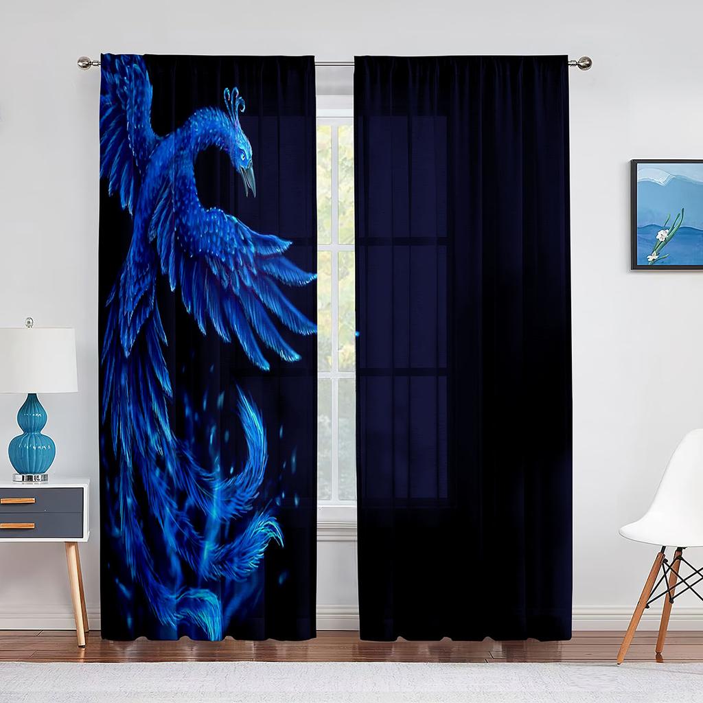 Феникс Пламя Птица Летающие Психоделические Животные Тюлевые Шторы для Декора Гостиной Прозрачная Вуаль Шторы для Спальни Оконные Жалюзи