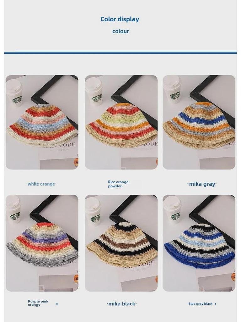 Women's Rainbow Knitted Fisherman Hat - Sun Protection Summer Straw Hat