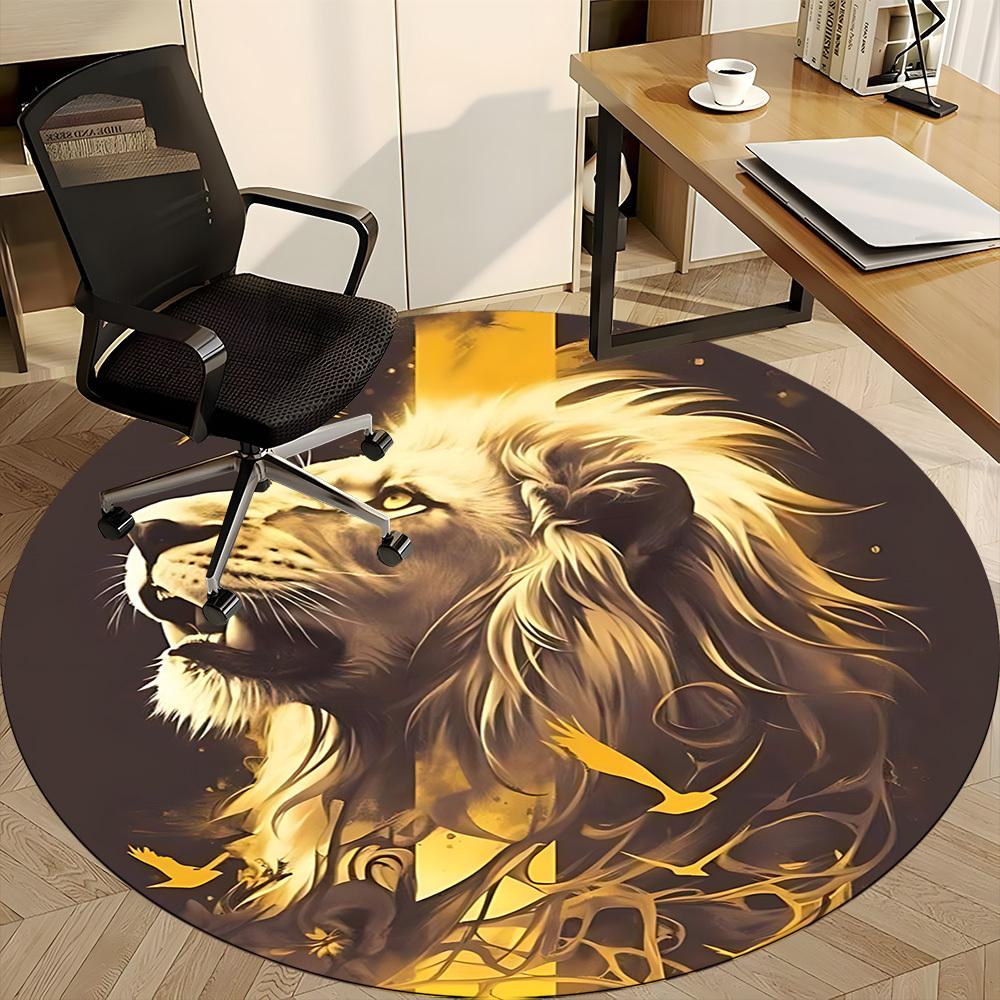 1 шт. Круглый ковер Lion Majesty для офиса, комнатный коврик, подходит для офиса, под офисные стулья, спальни, гостиной, домашнего декора, декора комнаты, n37