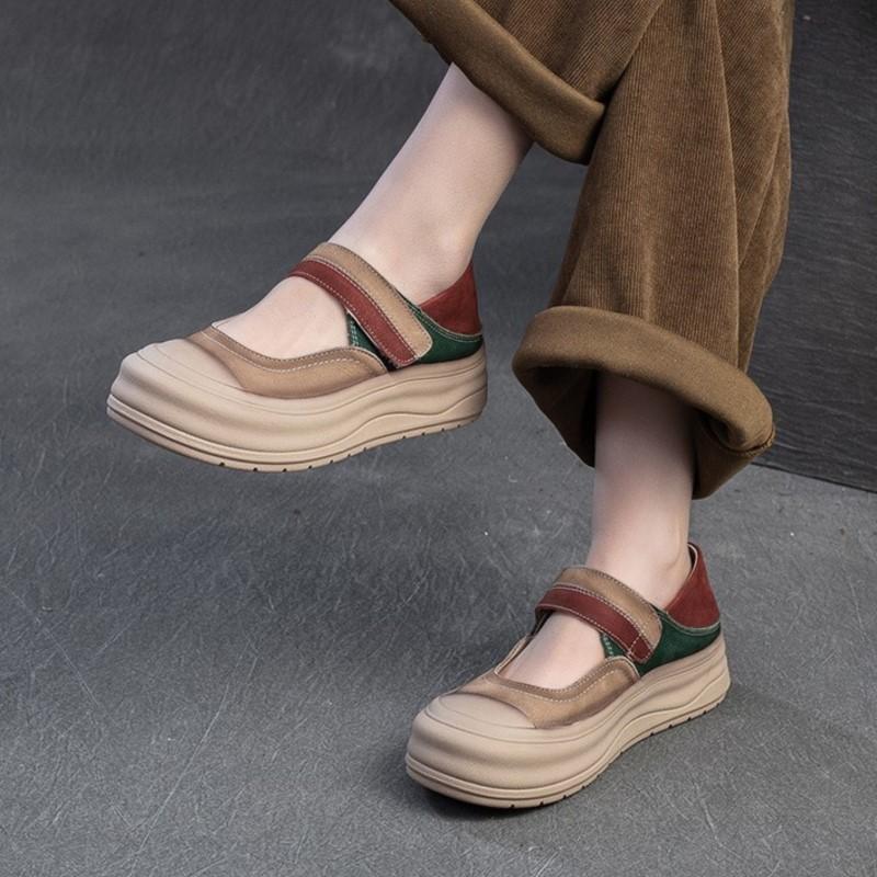 Johnature Туфли в стиле ретро с круглым носком и толстой подошвой, из натуральной кожи, удобные женские туфли на плоской платформе