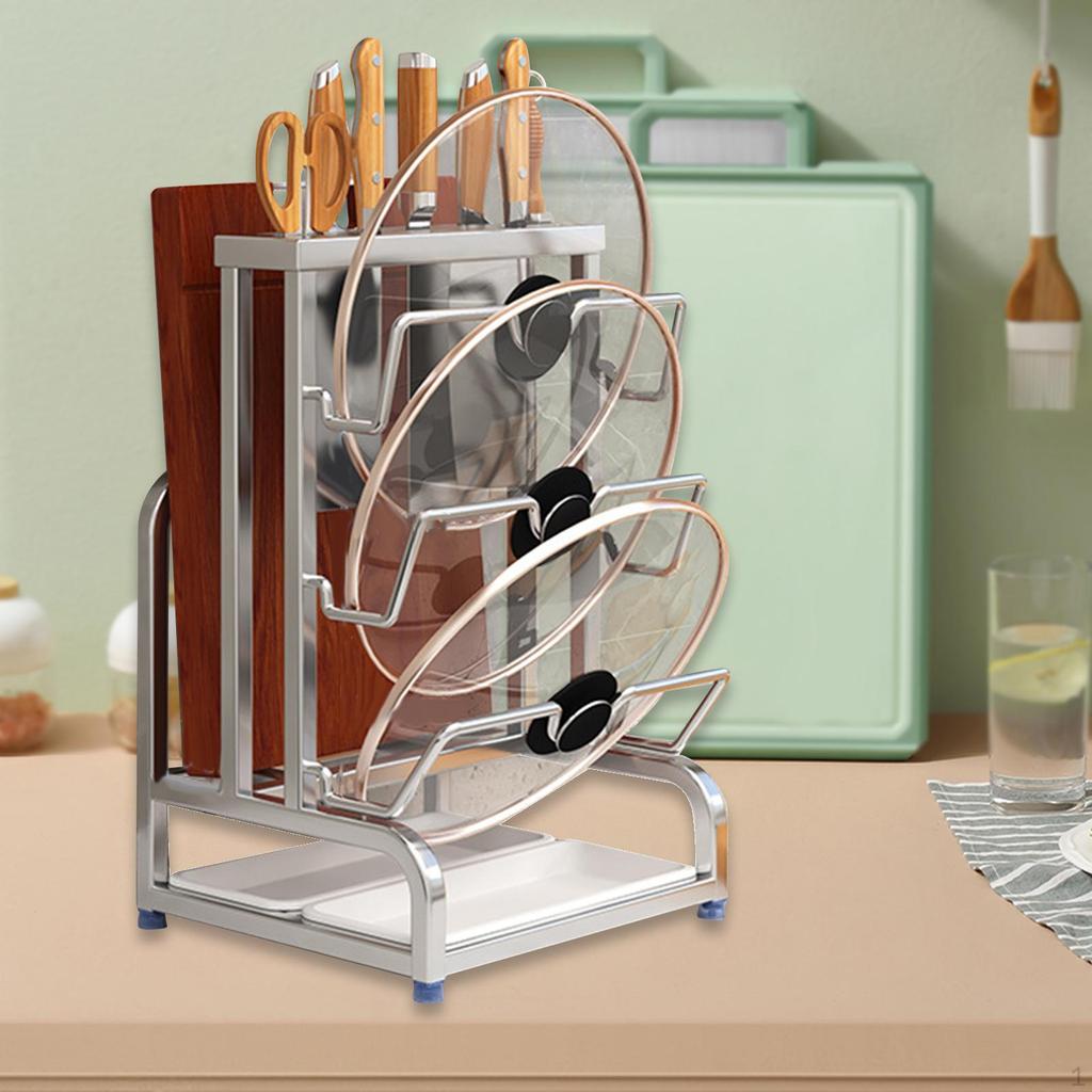 Кухонная стойка 3 в 1 с подставкой для ножей и местом для хранения крышек кастрюль