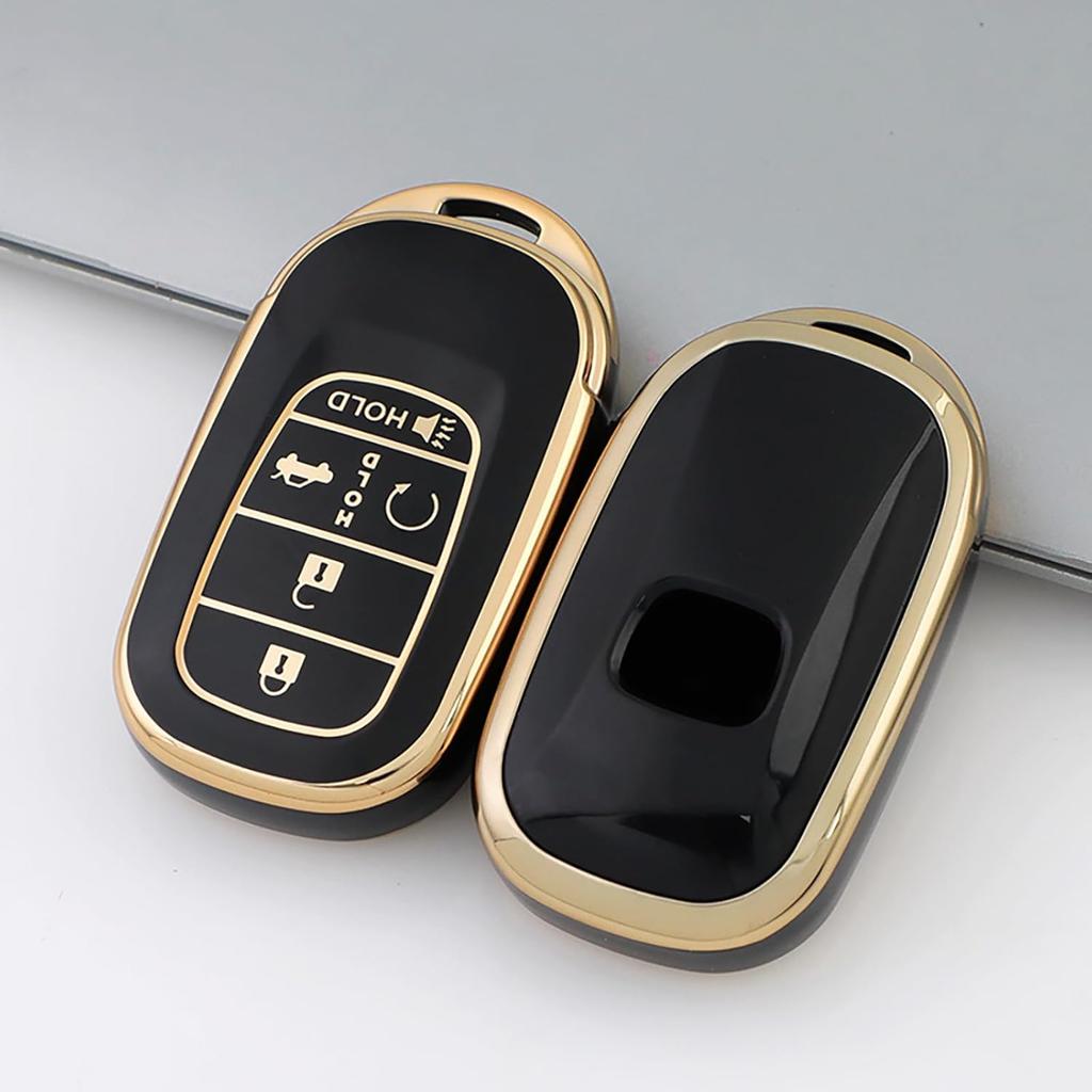 TPU Key Fob Cover with Leather Keychain, Compatible with Honda Accord Civic HR-V CR-V Pilot Sport SI EX EX-L Touring 2024 2025 2026, 4/5 Button,