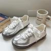 Women's Retro Lace-Up Sneakers Silver Pearl Casual Shoes Ballet Flats Platform Sneakers