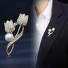 1 Pcs Fashion Women Minimalist Pearl Full Diamond Brooch Tulip French Brooch New Clothing Accessories Jewelry Creative Gifts