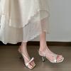 Silver Sandals Women's 2024 New Summer Wear Square Head Thin Heel French Temperament High Heels Women
