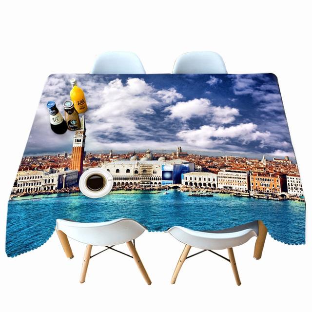 Thicken Cotton Tablecloth Bay City View Night Lights Pattern Rectangular Round Table Cloth For Wedding Picnic Party