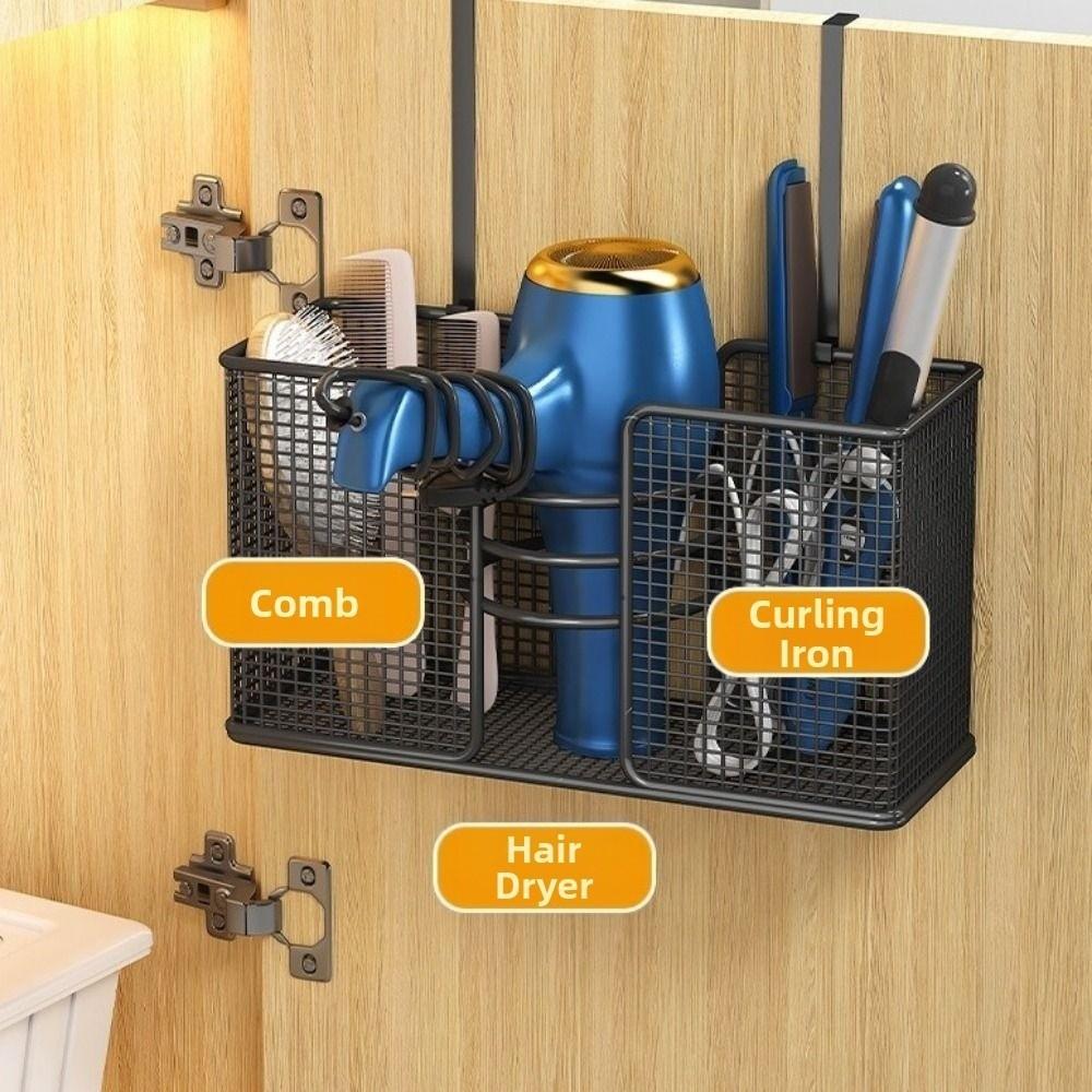 No-Drill Hair Dryer Storage Rack Wall Mounted Plastic Wrap Holder Kitchen
